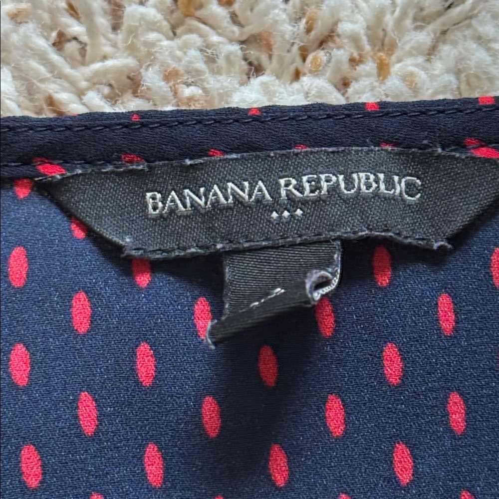 SOLD. Banana Republic Navy and Red Polka Dot Blouse - Picture 6 of 7